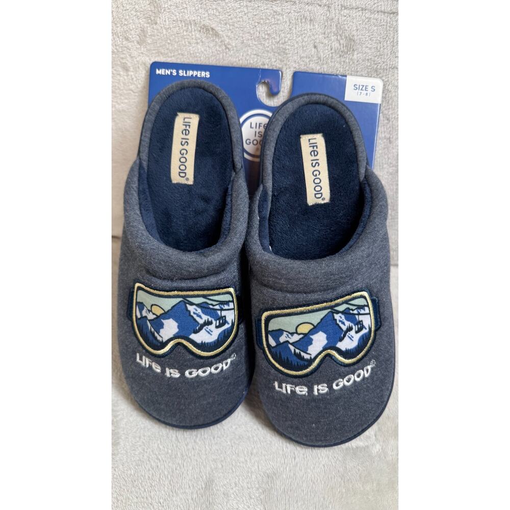 Life is Good NEW Men Slippers S 7-8 Blue Mountains Indoor Outdoor Cushioned Soft